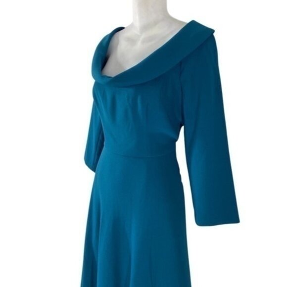 NWT Kay Unger Arianna Peacock Teal Cocktail Dress II28 - Picture 8 of 14